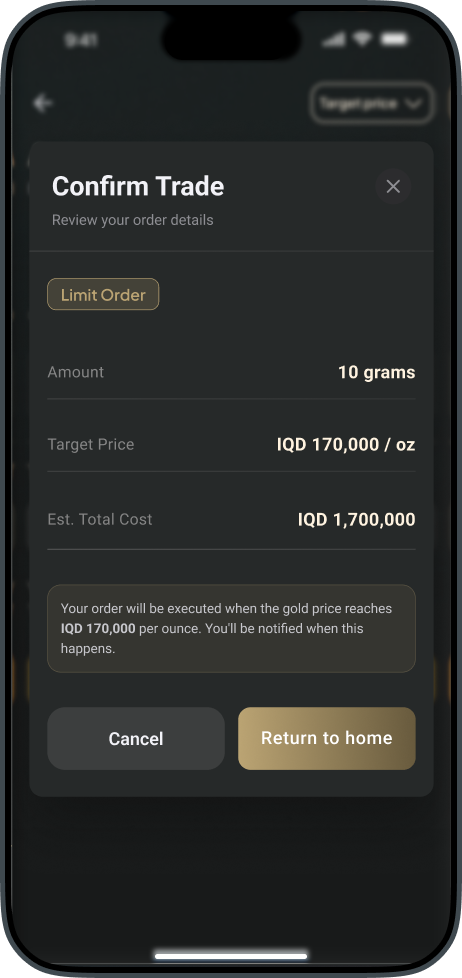 Trading module — confirm trade details